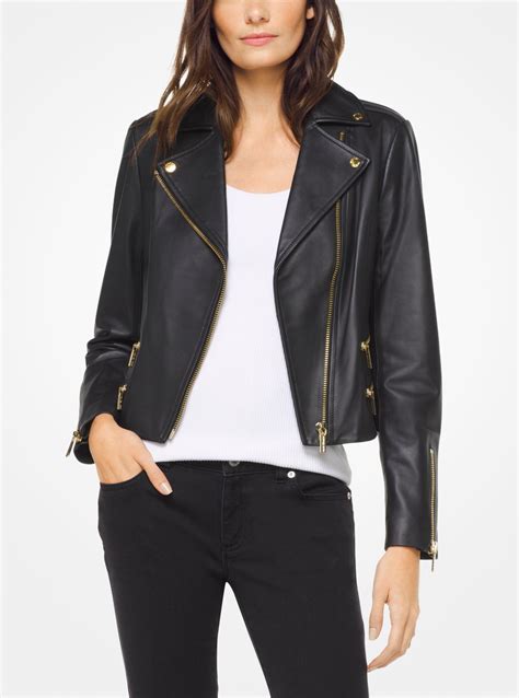 michael kors packable bomber jacket|Michael Kors leather biker jacket.